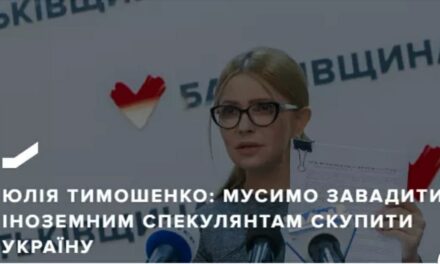 Юлія Тимошенко: Мусимо завадити іноземним спекулянтам скупити Україну